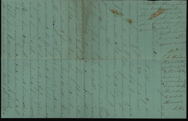 Letter from Sarah Underwood to Ann E. Tefft, January 23, 1860 sharing news of friends and family.