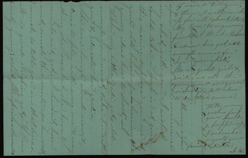 Letter from Sarah Underwood to Ann E. Tefft, February 7, 1860 describing her baby's development, her continued dislike of children, and asking for news of friends and family.