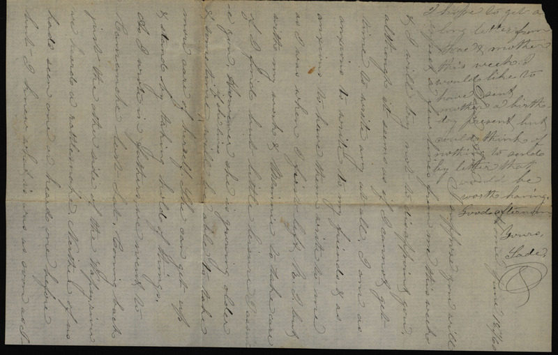 Letter from Sarah Underwood to Ann E. Tefft, June 18, 1860 regarding her child's growth, a wagon trip to Camanche, Iowa, and seeing a rattlesnake.