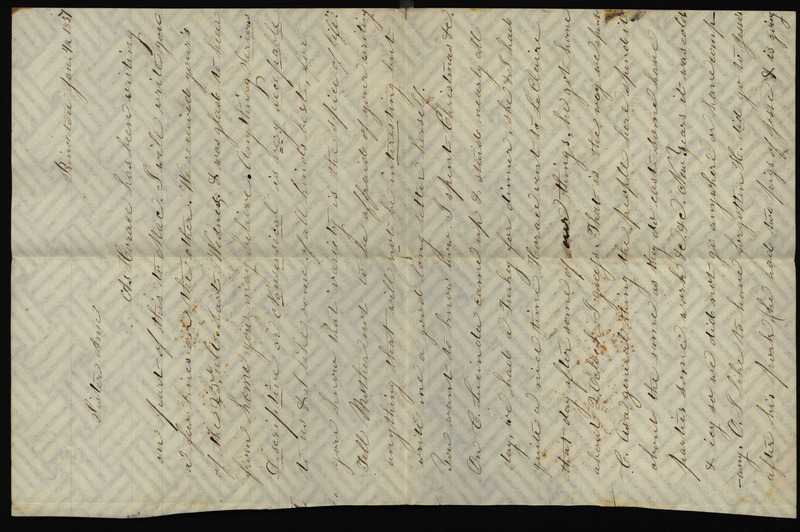 Letter from Sarah Underwood to Ann E. Tefft, January 4, 1857, reporting on their Christmas celebrations, holiday cooking, and an agreement with a neighbor regarding crops and livestock.