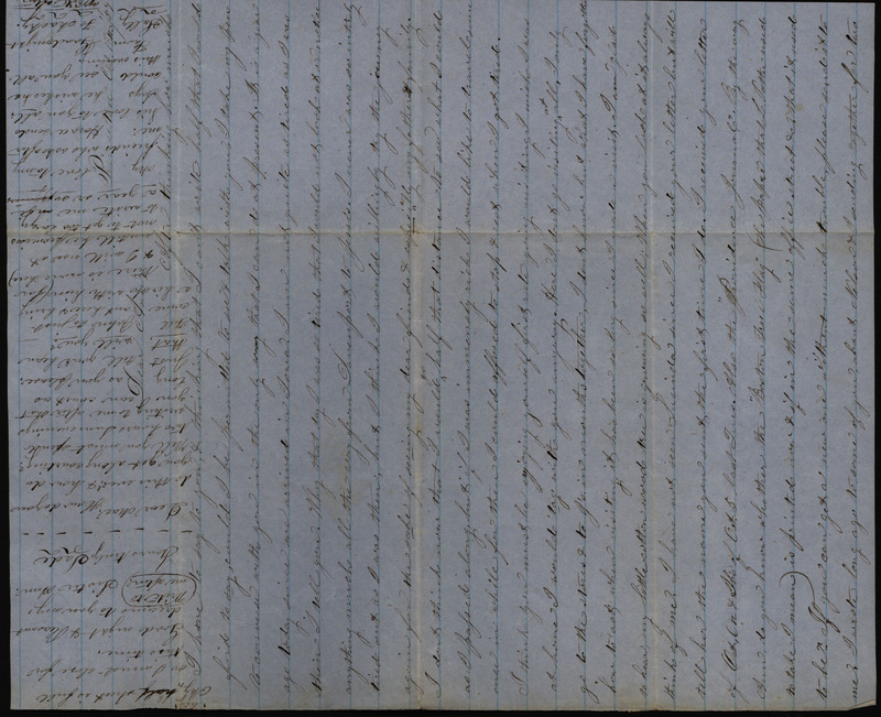 Letter from Sarah Underwood to Ann E. Tefft and Mae Tefft, October 18, 1857 explaining that she rarely makes social calls after moving to Iowa, her search for a quality newspaper, and requesting news of friends and family.