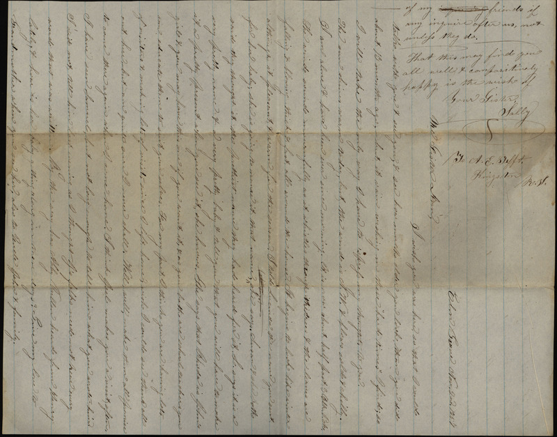 Letter from Sarah Underwood to Ann E. Tefft, November 2, 1857 describing the weather changing to winter, discussing the naming of a friend's baby, encouraging her family to visit her, and asking for news of family and friends.