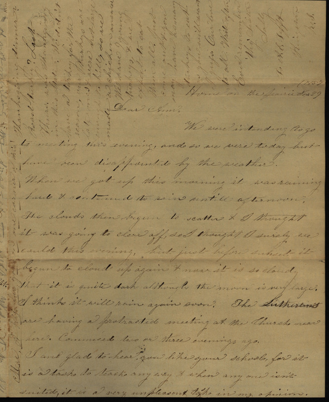 Letter from Sarah Underwood to Ann E. Tefft and Mae Tefft, November 29, 1857 describing the rainy weather, a toothache, and treatment for her salt rheum.