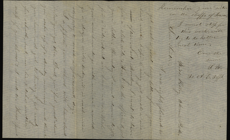 Undated letter from Sarah Underwood to Ann E. Tefft, commenting on the sleigh riding she has been doing, and the pens, paper, and candy she is exchanging with her family through the mail.