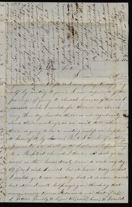 Letter from Sarah Underwood to her sister, April 26, 1857. Sarah comments on the irregularity of local church services, the value of keeping work horses, steamboats on the Mississippi, her appreciation for a birthday gift, and the ethnic makeup of the area around Princeton, Iowa.