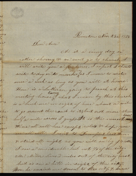 Letter from Sarah Underwood to Ann E. Tefft, November 23, 1856, describing a visit to Davenport, progress in setting up her home, the death of a friend, news of her neighbors, nuts that grow in the area, and the election of James Buchanan.