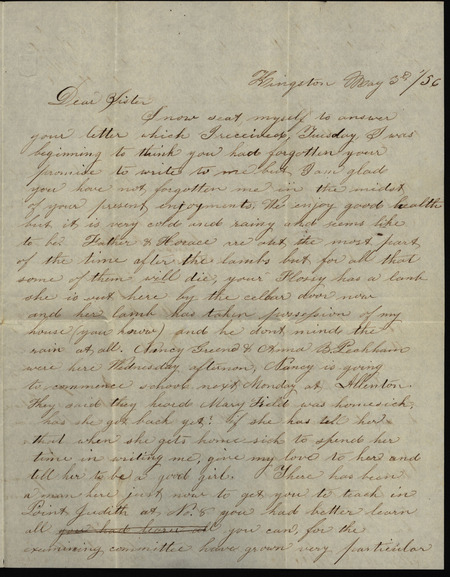 Letters from Sarah Underwood and Mae Tefft to Ann E. Tefft and Nancy, describing lambing season, commenting on teaching certification, and sharing news of friends and family.
