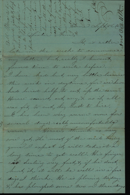 Letter from Sarah Underwood to Ann E. Tefft describing farm work, gathering nuts, treating illness with an herbal remedy, and soap making.