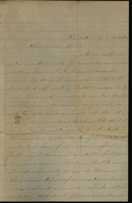 Letter from Sarah Underwood to Ann E. Tefft describing an attempted murder in the area.