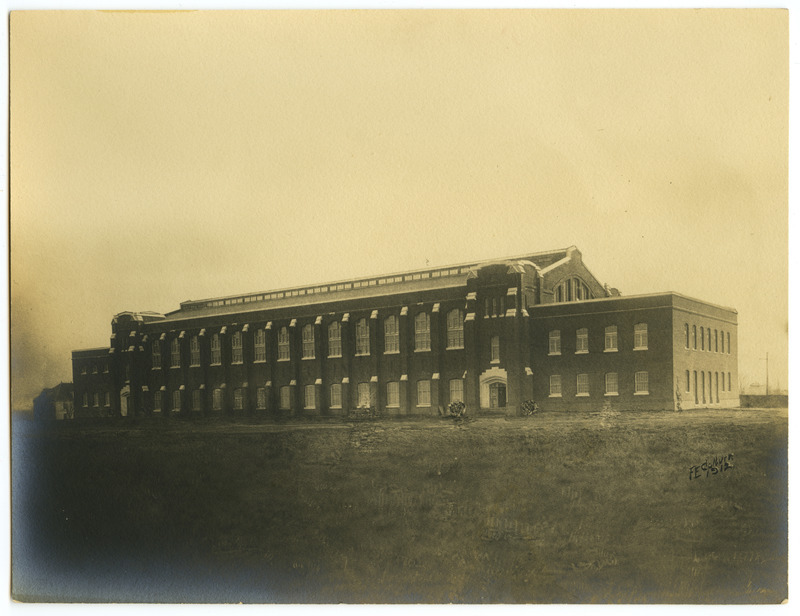 The new State Gymnasium is viewed from the northwest in a photograph taken in 1912 and published in January 1913.