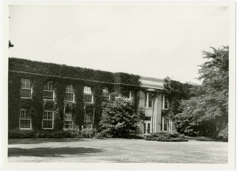 Davidson Hall, partly covered by ivy.