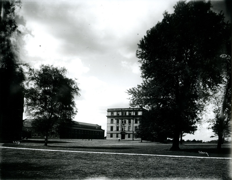 Centered on Marston Hall. Marston Water Tower is behind the tree on the left, as well as some of the Engineering shops.