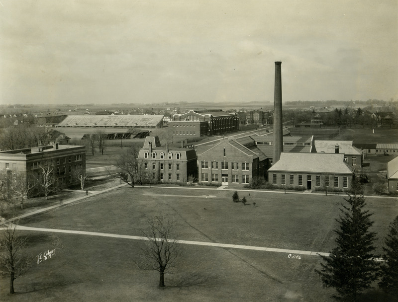 Engineering shops and State Gym can be seen.