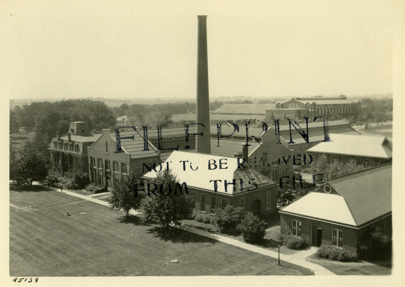 Engineering shops, March 9, 1922. State Gym can be seen in the background.