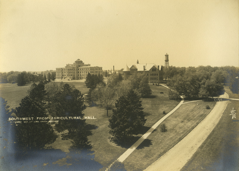 Iowa State University, 1906. (From left to right) Beardshear Hall, Morrill Hall, and the water tower are seen.