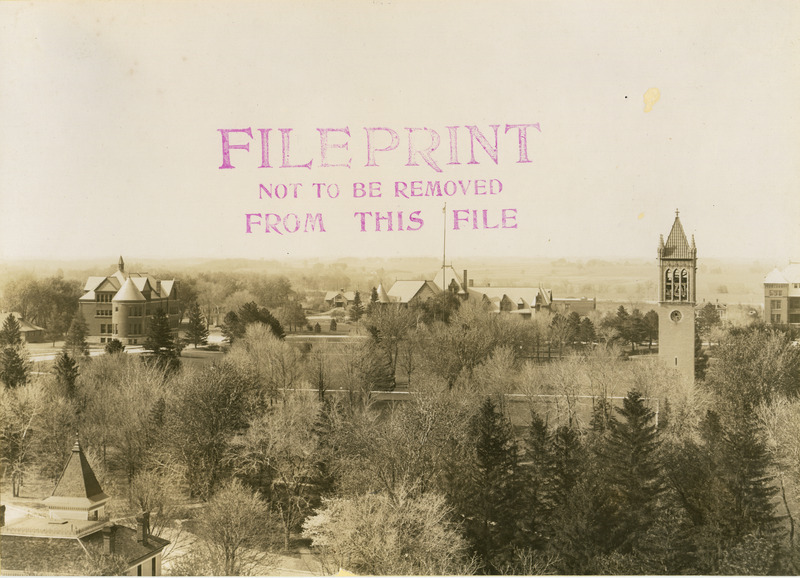 Iowa State University in 1913. View appears to be from the Memorial Union. The Campanile can be seen on the right.