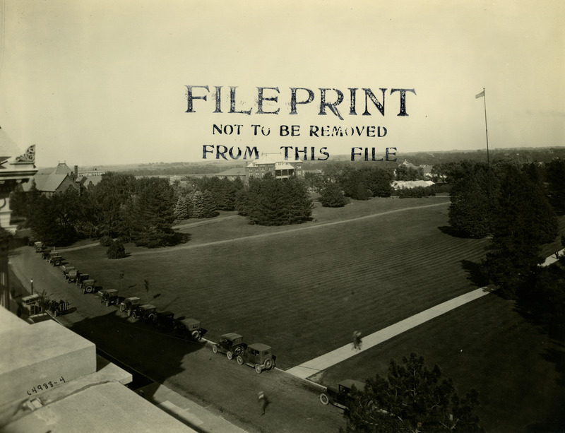 Central campus, view from Beardshear Hall. Seen left to right: Marget Hall, MacKay Hall, Carrie Chapman Catt Hall, Horticultural Laboratory.