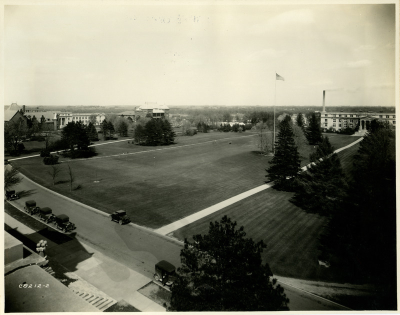 Central campus, view from Beardshear Hall. Seen left to right: Marget Hall, MacKay Hall, Carrie Chapman Catt Hall, Horticultural Laboratory, Curtiss Hall.