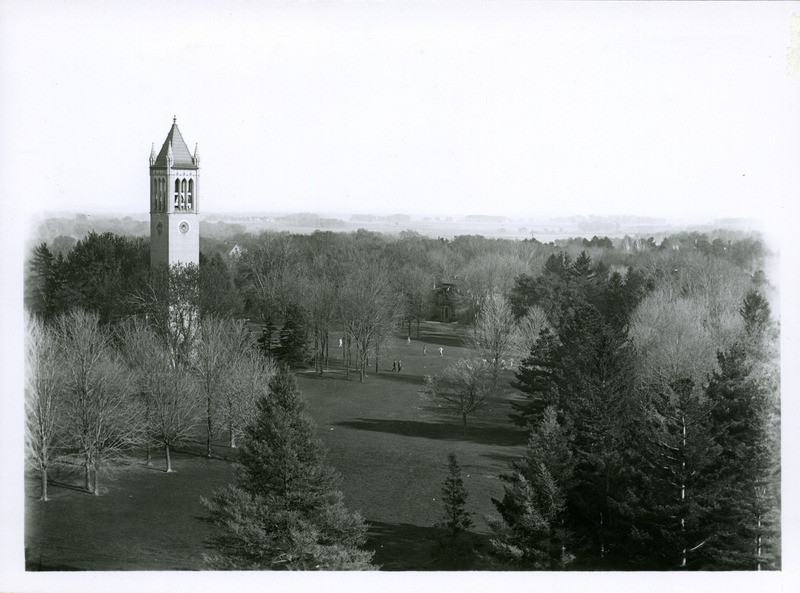 View of part of the Iowa State university campus in 1912. The campanile can be seen on the left.