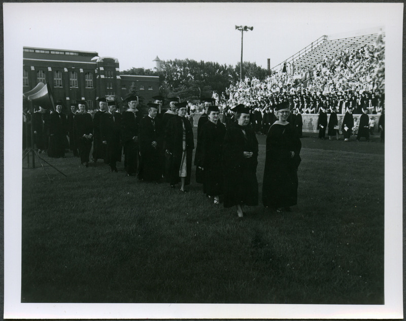 Commencement ceremony held at Clyde Williams Field in 1953.