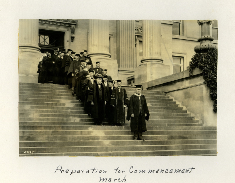 Commencement procession held in 1923. Beardshear Hall is in the background.