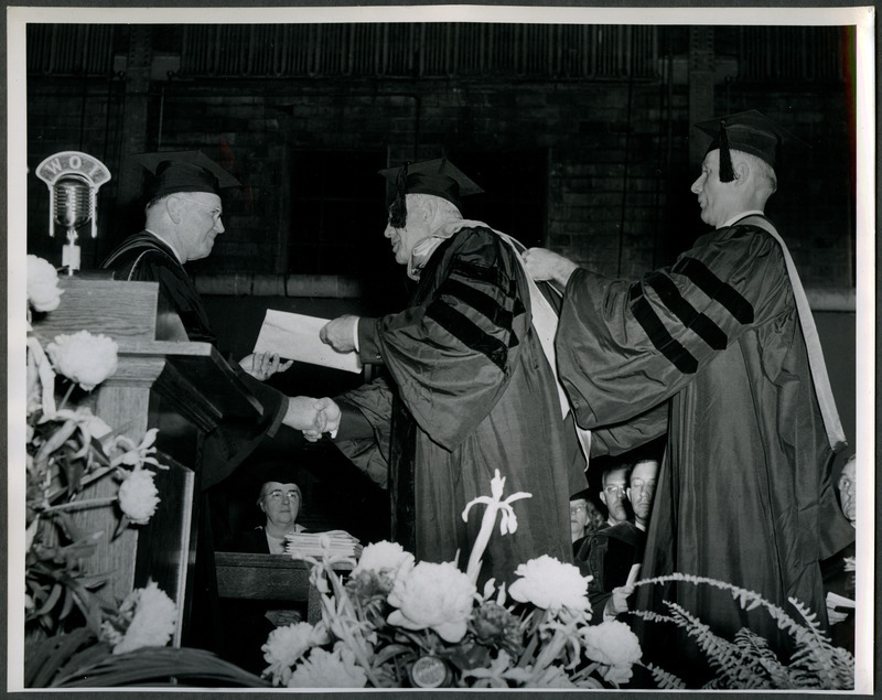 Earl Shreve, Vice President of General Electric, is receiving the honorary Doctor of Engineering degree at commencement, 1949.