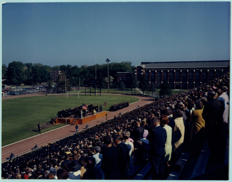 Commencement ceremony held at Clyde Williams Field in 1969.