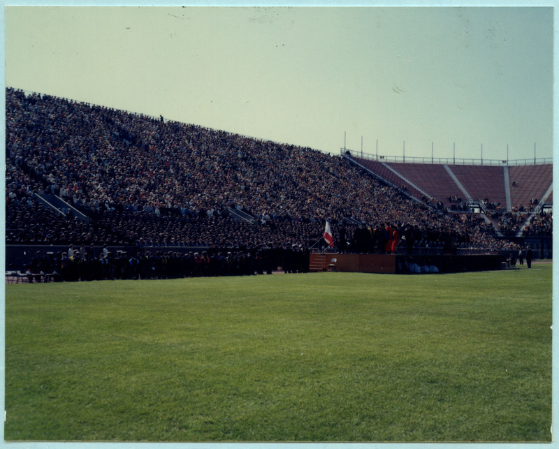 Commencement ceremony held at Clyde Williams Field in 1969.