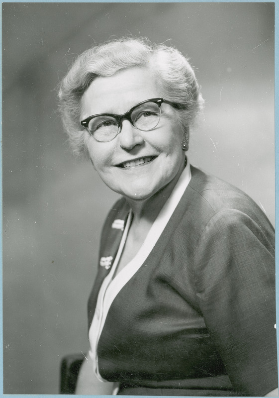 Dr. Pearl Swanson, Professor of Food and Nutrition and Assistant Director of the Iowa Agriculture and Home Economics Experiment Station during 1944-1961, is shown in this portrait taken in 1955.