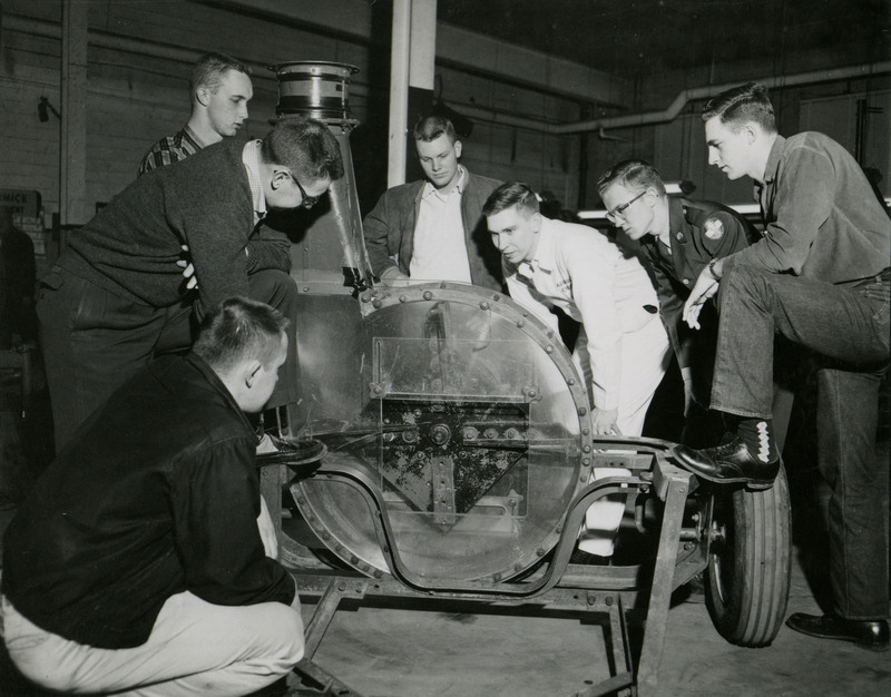 In the Power and Machinery Lab, students examine a silage cutter.