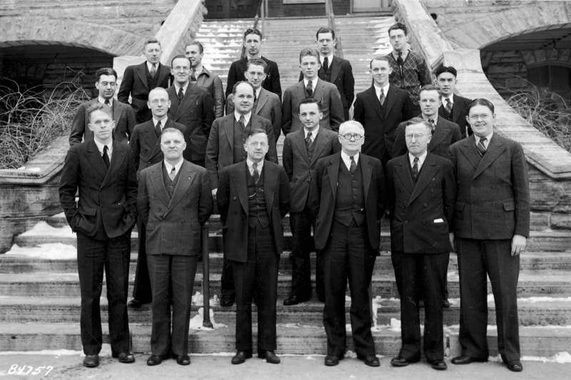 Botany Dept. members are gathered together on the occasion of a series of lectures on plant pathology delivered by Dr. Whetzel, Head of the Dept. of Plant Pathology, Cornell University. The members are front row (left to right): J.H. Standen, R.H. Porter, J. C. Gilman, H.H. Whetzel, I.E. Melhus, H.C. Murphy; Others pictured are: L.E. Waldee, W. Buchholtz, G. Semeniuk, G. Gould, C. Kingsolver; G. Kent, D. Sheppard, A.W. Welch, R. Warner, W-C Ho; C.M. Nagel, G. Davis, S. Younkin.