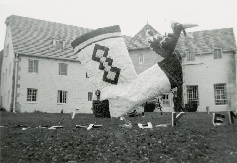 This first place winner in the Sorority Division from Sigma Kappa consists of a large sock that is in the process of kicking the Kansas Jayhawk mascot. The sign in front partially reads, "Argyles'll Sock 'em.".