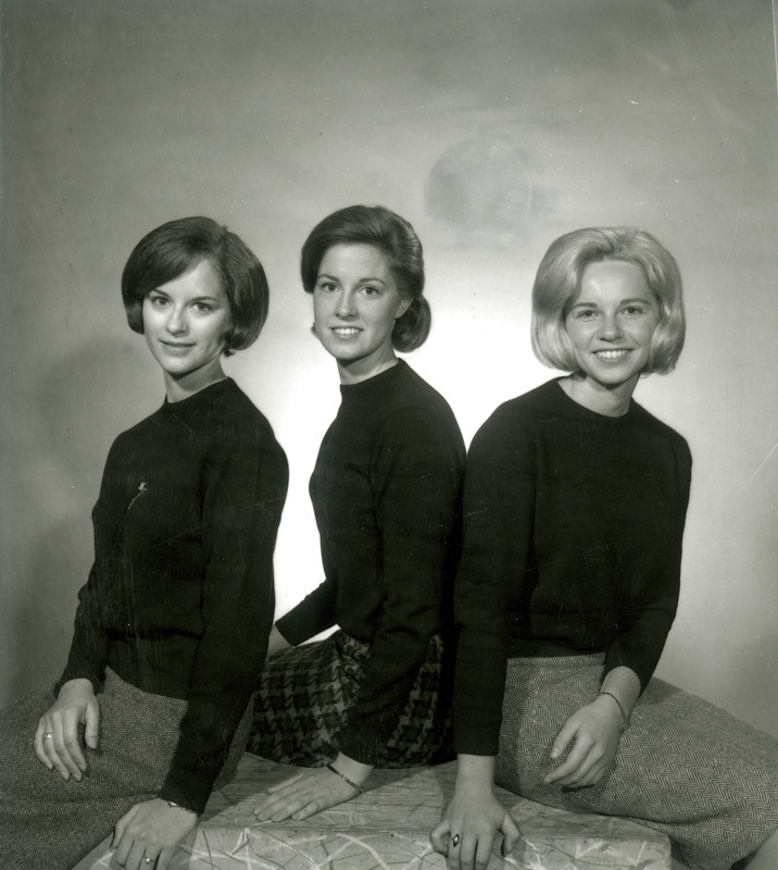 Three finalists for Homecoming Queen sit together in this portrait, 1965. Left to right, they are: Adele Berry, Margerie Vogelaar, and Nancy Fredrechsen.