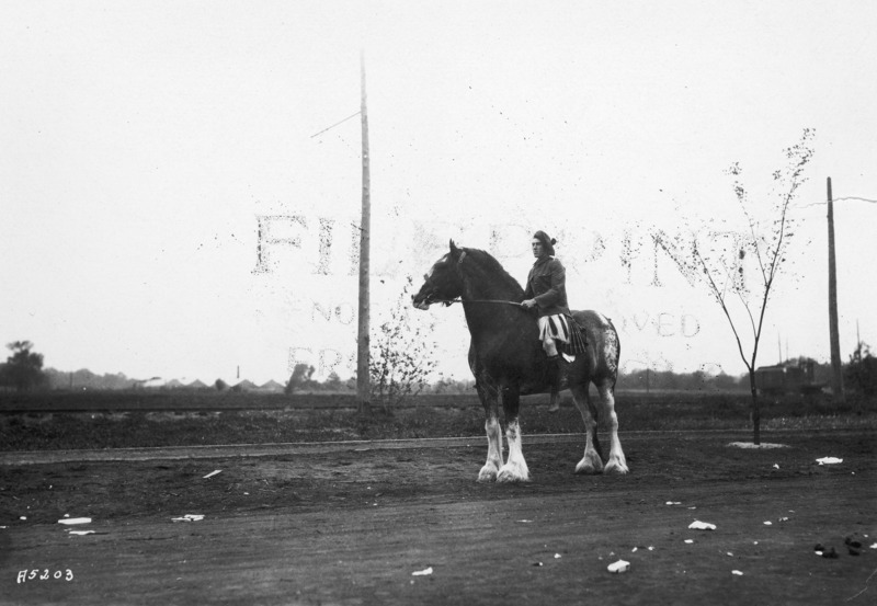 Man on draft horse wearing military uniform with tam and kilt. See photograph 1722-4-2 for another views.