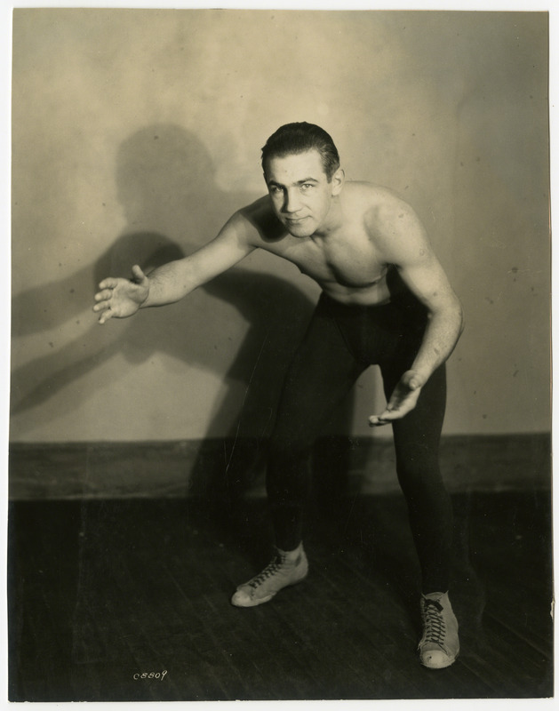 Robert Hess, Iowa State University wrestler, poses for a portrait, January 10, 1931. He was the first Iowa State wrestler to win back-to-back national titles (1932-1933) at 174 and 175 pounds, respectively.