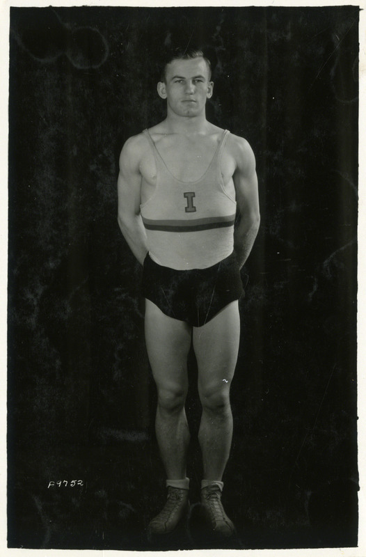 Merrill Frevert, Iowa State University wrestler, is standing for a portrait, May 18, 1933. In 1933 Frevert became Iowa State's seventh national champion at 155 pounds.