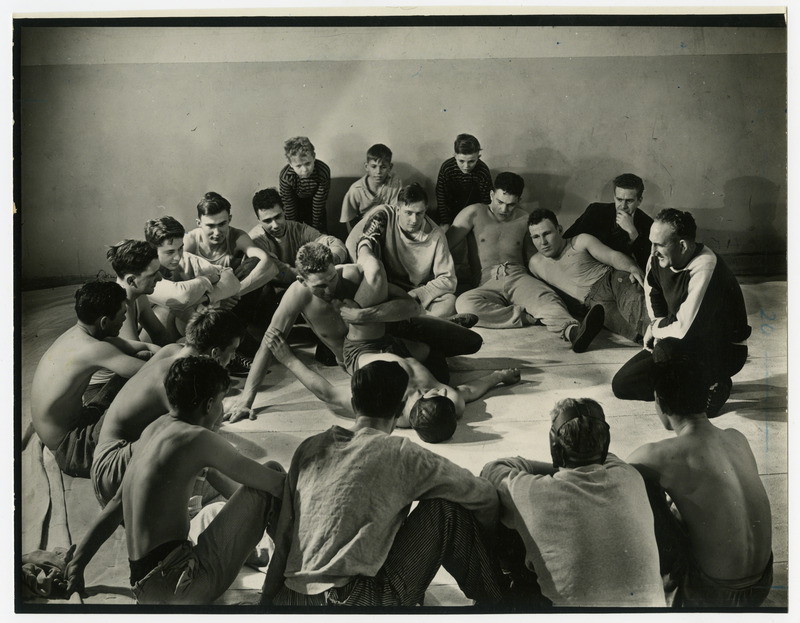 The Iowa State University wrestling team participates in an intra-squad tournament in the wrestling room in East Stadium.