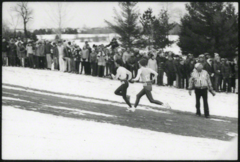 Two runners and a race official at the NCAA Women's cross-country meet Milwaukee, Wisconsin, on November 25, 1985, several hours before the plane crash.