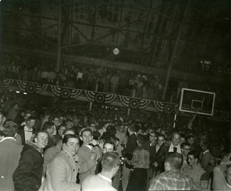 After the game, the crowd takes to the court.