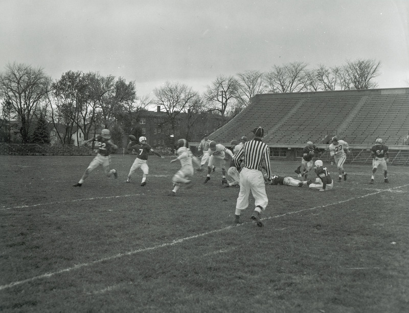 The freshman football game against Nebraska in progress.