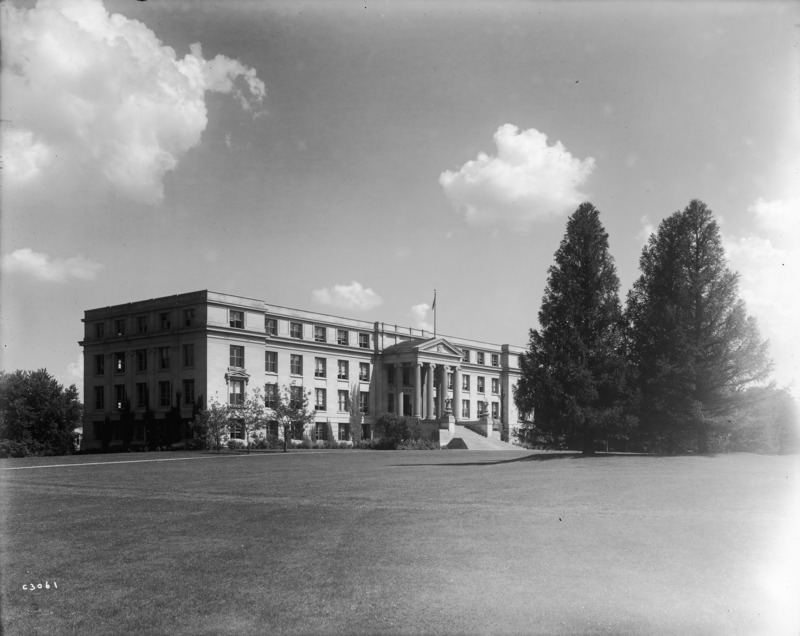 Agriculture Hall (Curtiss Hall) is viewed from the northwest, showing the north and west elevations.