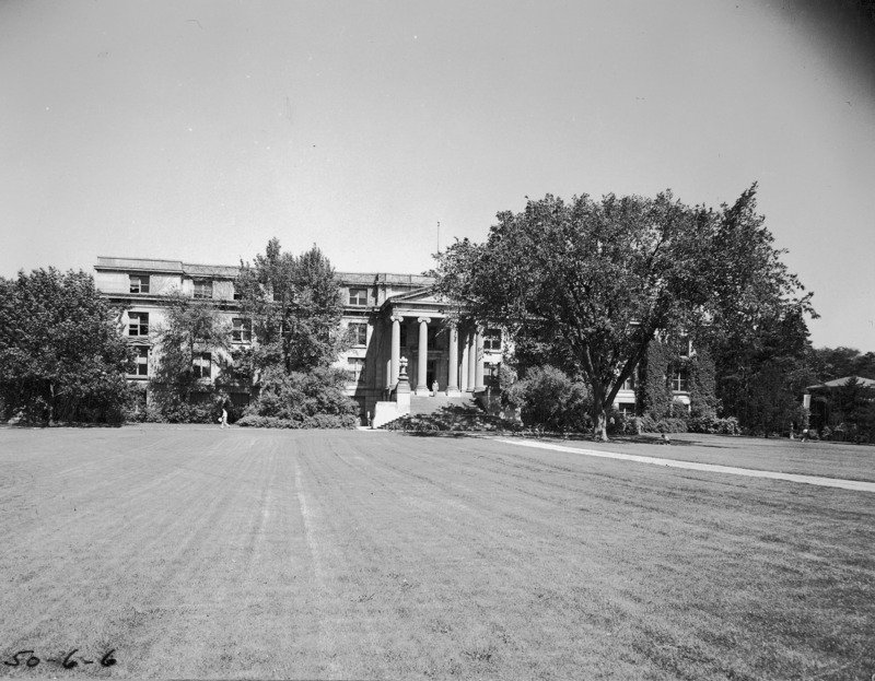 The front (west) facade of Curtiss Hall is viewed from central campus.