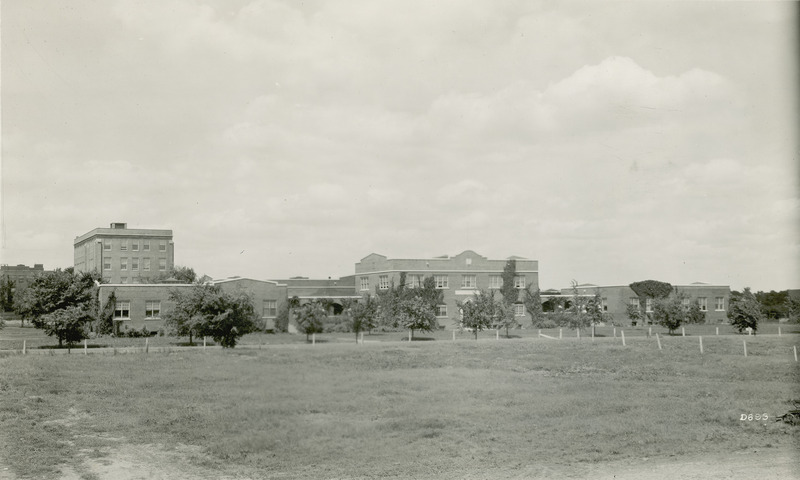 This front (east) view of the Quadrangle (later known as Lagomarcino Hall) shows Science Hall in the background, June 1920.