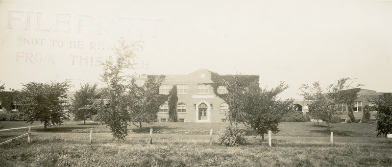 Lagomarcino Hall (then called the Quadrangle) from a distance in 1924.