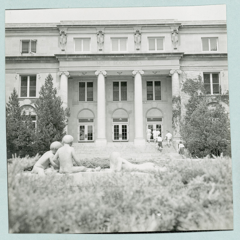 The Ring of Life (originally called The Marriage Ring) fountain in front of MacKay Hall in 1964.