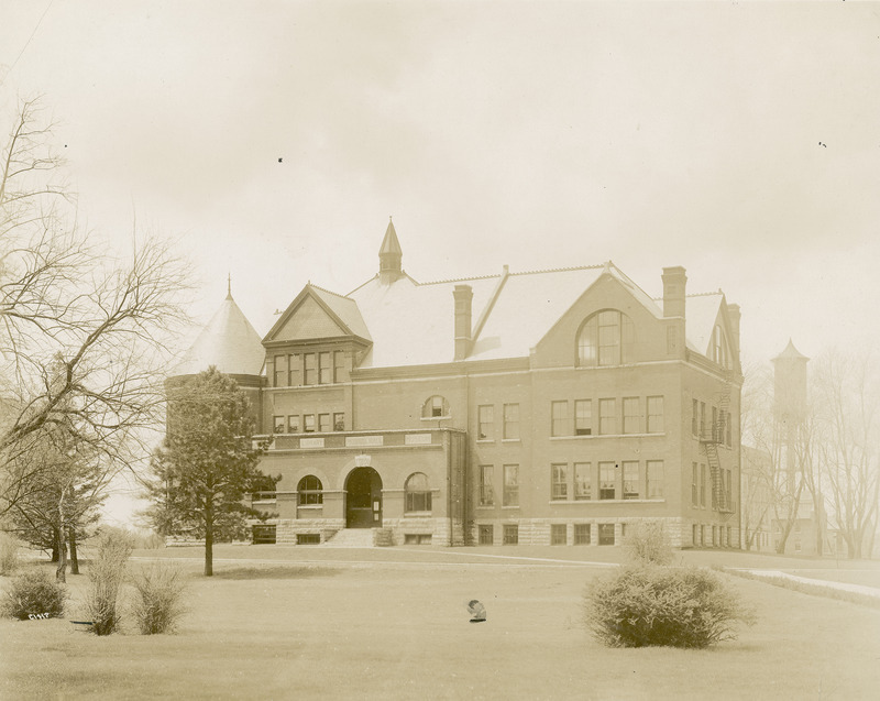 In this front (east) view of Morrill Hall, the Marston Water Tower is visible on the right.