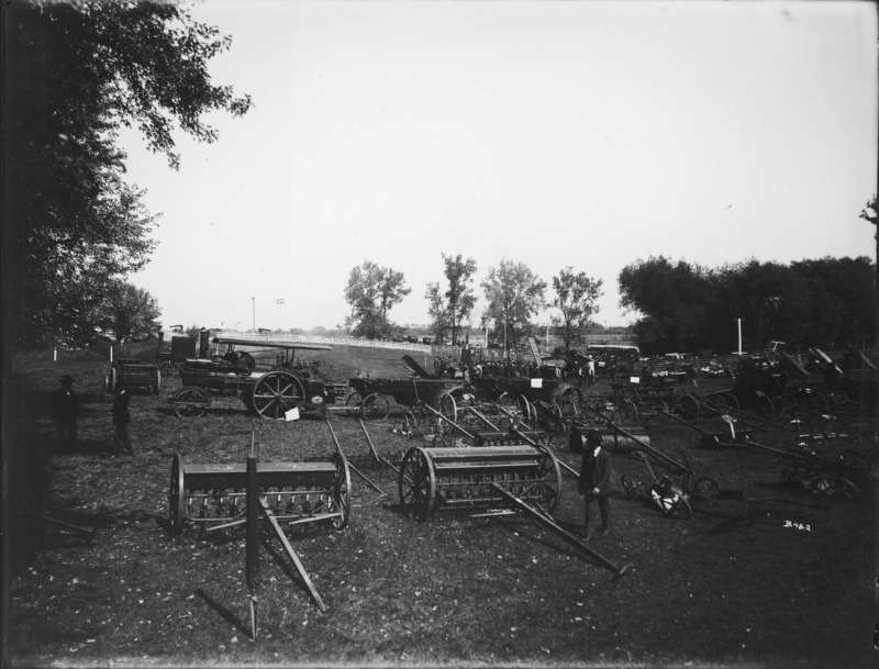 An Iowa State farm machinery exhibit. Probably on campus, perhaps excursion day. November 1904.