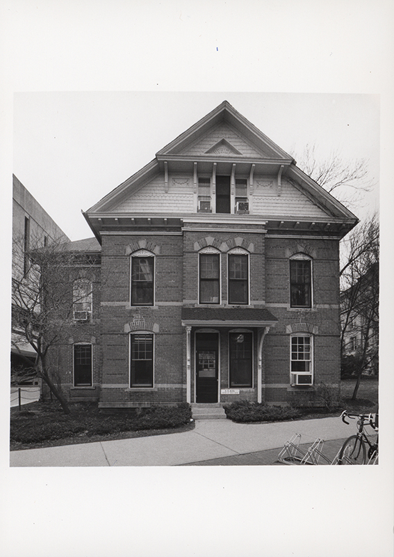 Photograph of the front (east) of the English Office Building. Annotation: ''English Office Bldg 1987 (see VEISHEA '87 program, p. 34).''