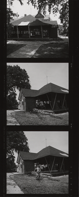 A three photograph strip showing renovations of the Hub in 1983. Annotation: "Hub (renovations) 1983 (strip) Renovation June 83."