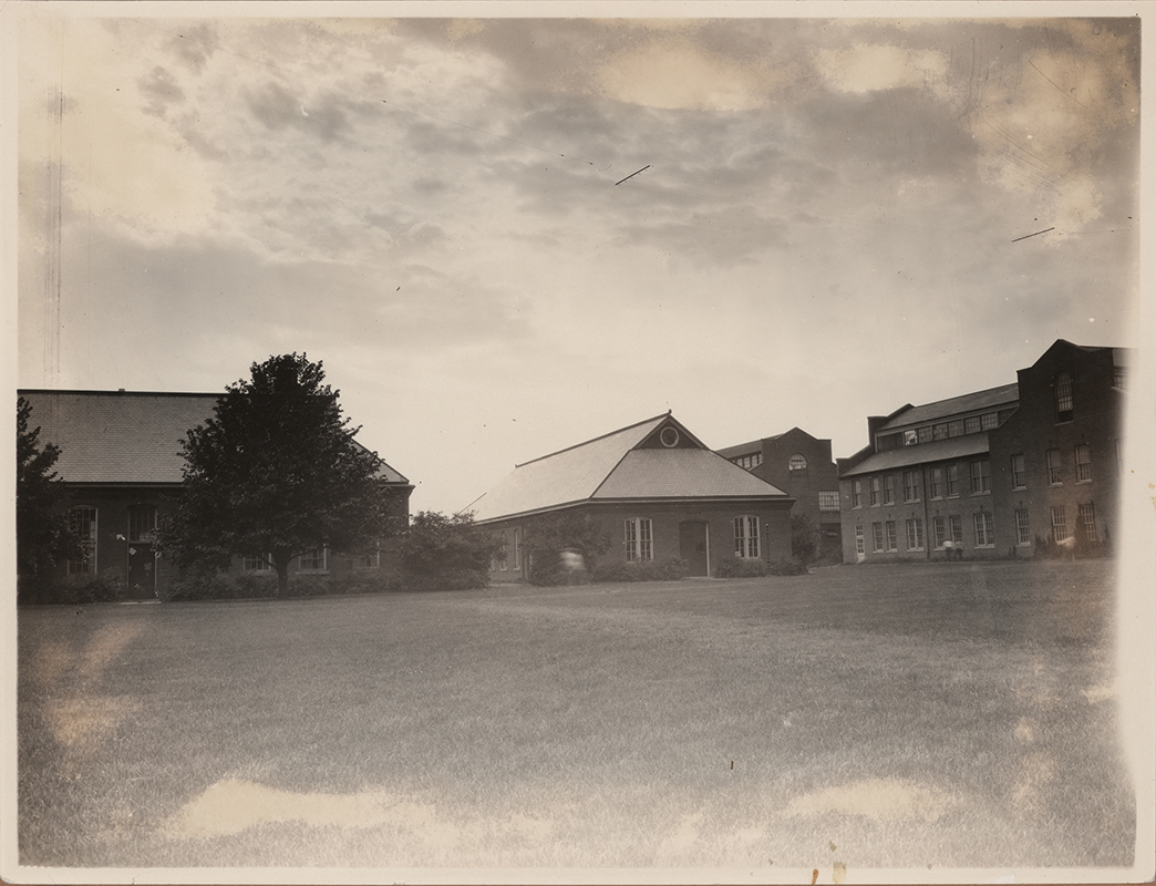 Photograph of the east side of the Aerospace Laboratory. Building A can be seen to the south (left) and the Engineering Annex can be seen to the north (right).